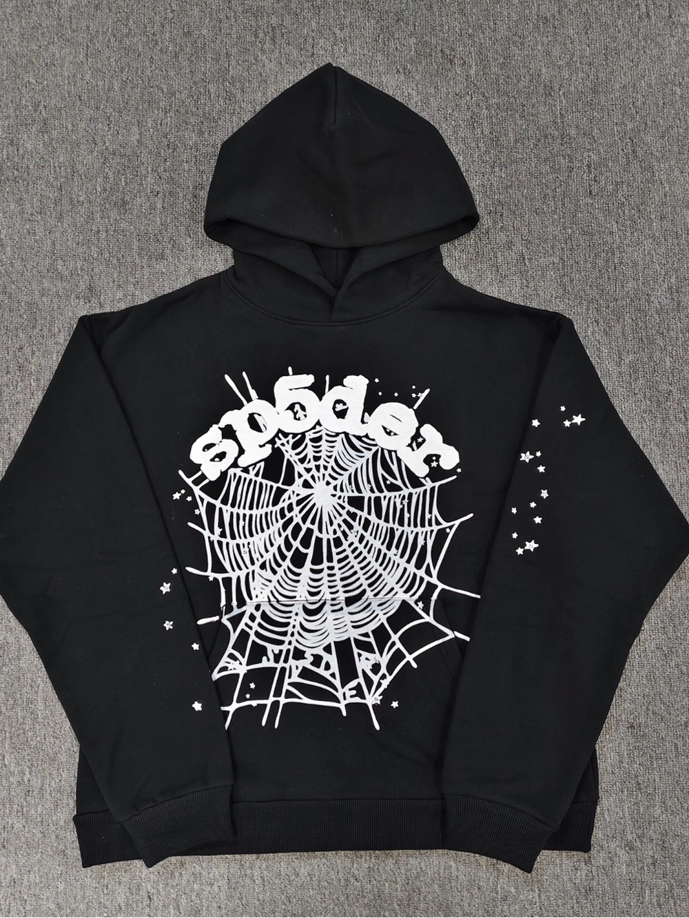 Black Graphic Spider Web Pullover Hoodie - spader